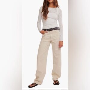 FREE PEOPLE WE THE FREE ASTER SEAMED RELAXED STRAIGHT LEG CREAM JEANS NWT